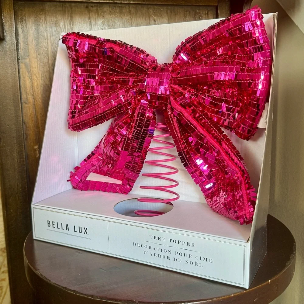 Bella Lux Fuchsia Pink Bow Christmas Tree Topper - NIB